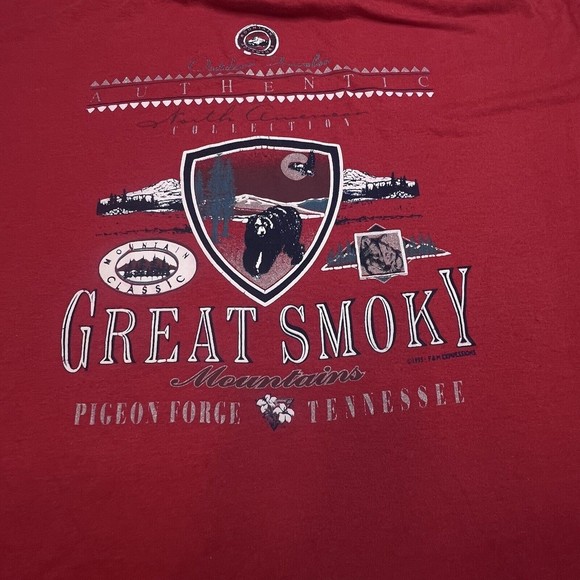 Vintage GREAT SMOKY MOUNTAINS PIGEON FORGE 1995 t-shirt XL SINGLE STITCH - Picture 2 of 11